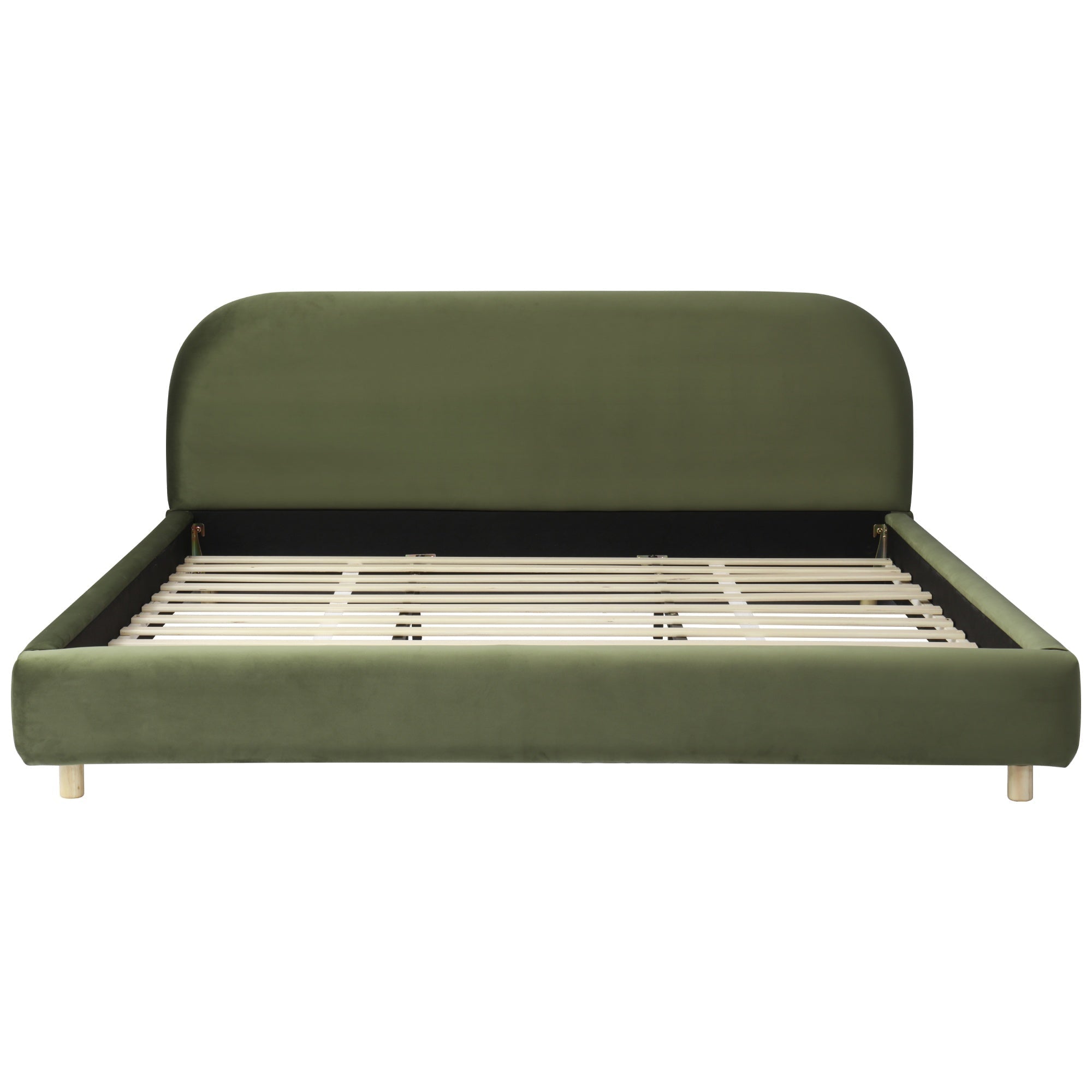 Bellemave® Platform Bed, Boucle Fabric Headborad & Bed Frame, Upholstered Curve - Shaped Design Headboard, Wood Bedpost & Slat, Modern Design Bed Set - Bellemave