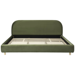 Bellemave® Platform Bed, Boucle Fabric Headborad & Bed Frame, Upholstered Curve - Shaped Design Headboard, Wood Bedpost & Slat, Modern Design Bed Set - Bellemave