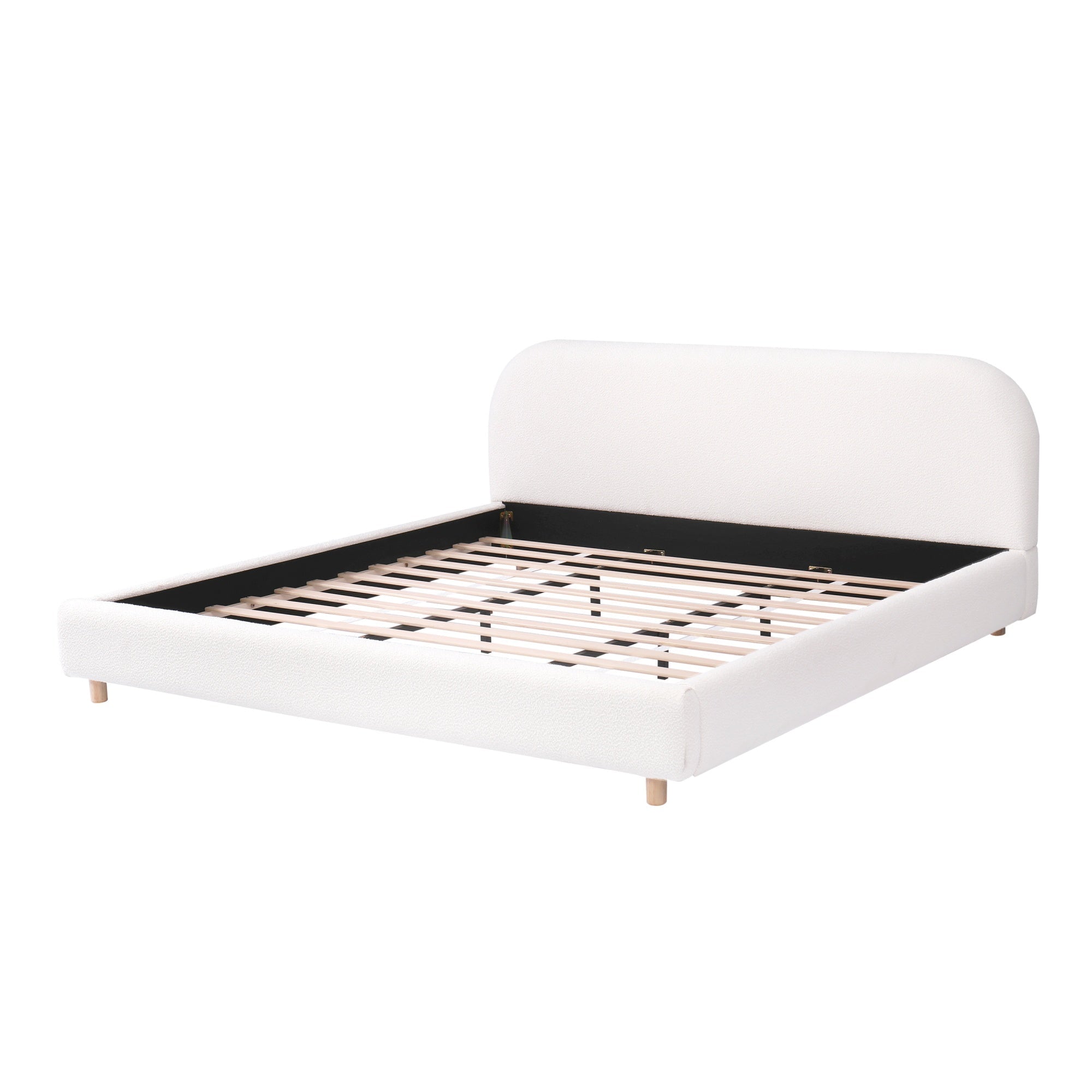 Bellemave® Platform Bed, Boucle Fabric Headborad & Bed Frame, Upholstered Curve - Shaped Design Headboard, Wood Bedpost & Slat, Modern Design Bed Set - Bellemave