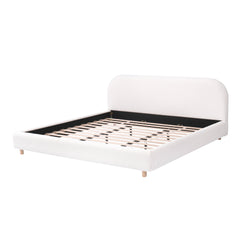 Bellemave® Platform Bed, Boucle Fabric Headborad & Bed Frame, Upholstered Curve - Shaped Design Headboard, Wood Bedpost & Slat, Modern Design Bed Set - Bellemave