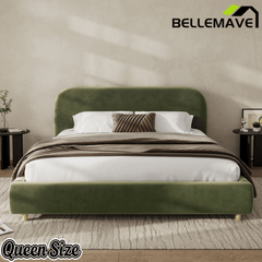 Bellemave® Platform Bed, Boucle Fabric Headborad & Bed Frame, Upholstered Curve - Shaped Design Headboard, Wood Bedpost & Slat, Modern Design Bed Set - Bellemave