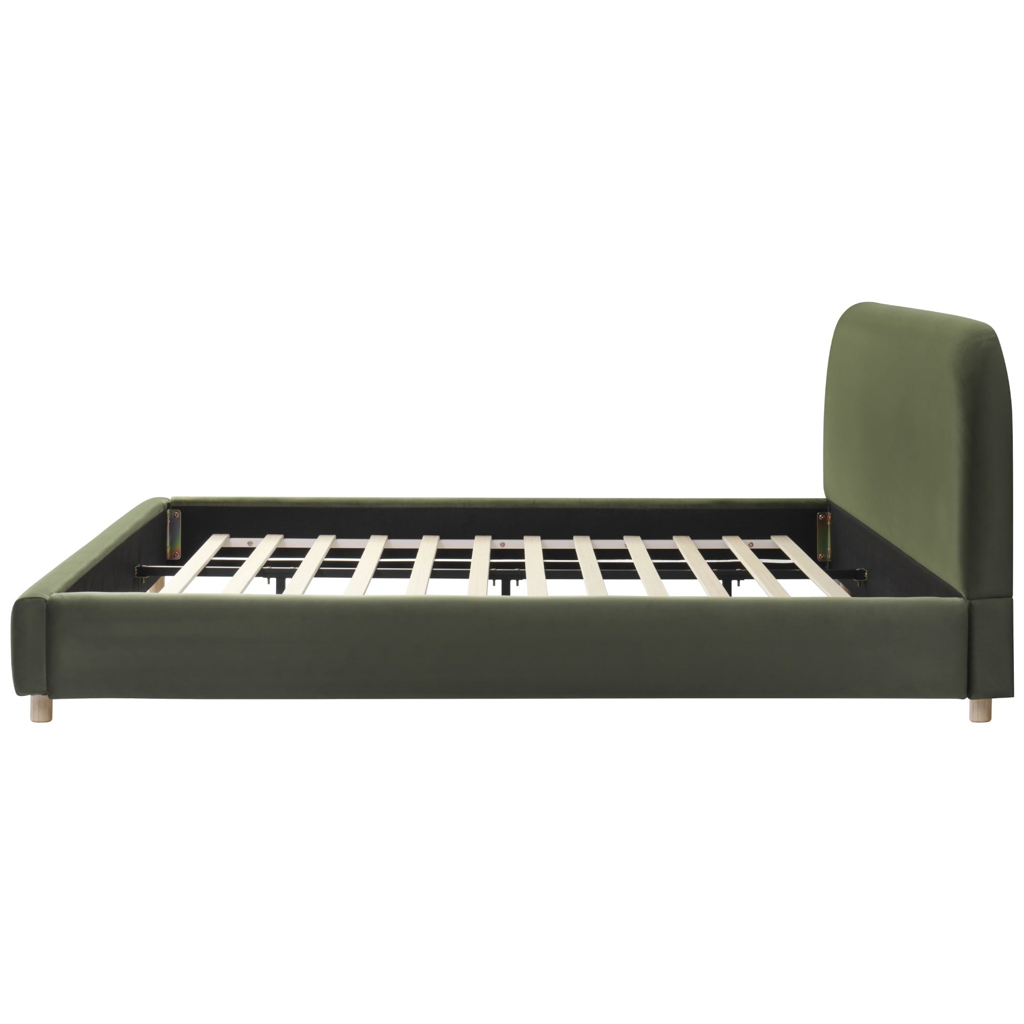 Bellemave® Platform Bed, Boucle Fabric Headborad & Bed Frame, Upholstered Curve - Shaped Design Headboard, Wood Bedpost & Slat, Modern Design Bed Set - Bellemave