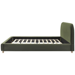 Bellemave® Platform Bed, Boucle Fabric Headborad & Bed Frame, Upholstered Curve - Shaped Design Headboard, Wood Bedpost & Slat, Modern Design Bed Set - Bellemave