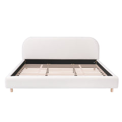 Bellemave® Platform Bed, Boucle Fabric Headborad & Bed Frame, Upholstered Curve - Shaped Design Headboard, Wood Bedpost & Slat, Modern Design Bed Set - Bellemave