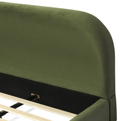 Bellemave® Platform Bed, Boucle Fabric Headborad & Bed Frame, Upholstered Curve - Shaped Design Headboard, Wood Bedpost & Slat, Modern Design Bed Set - Bellemave