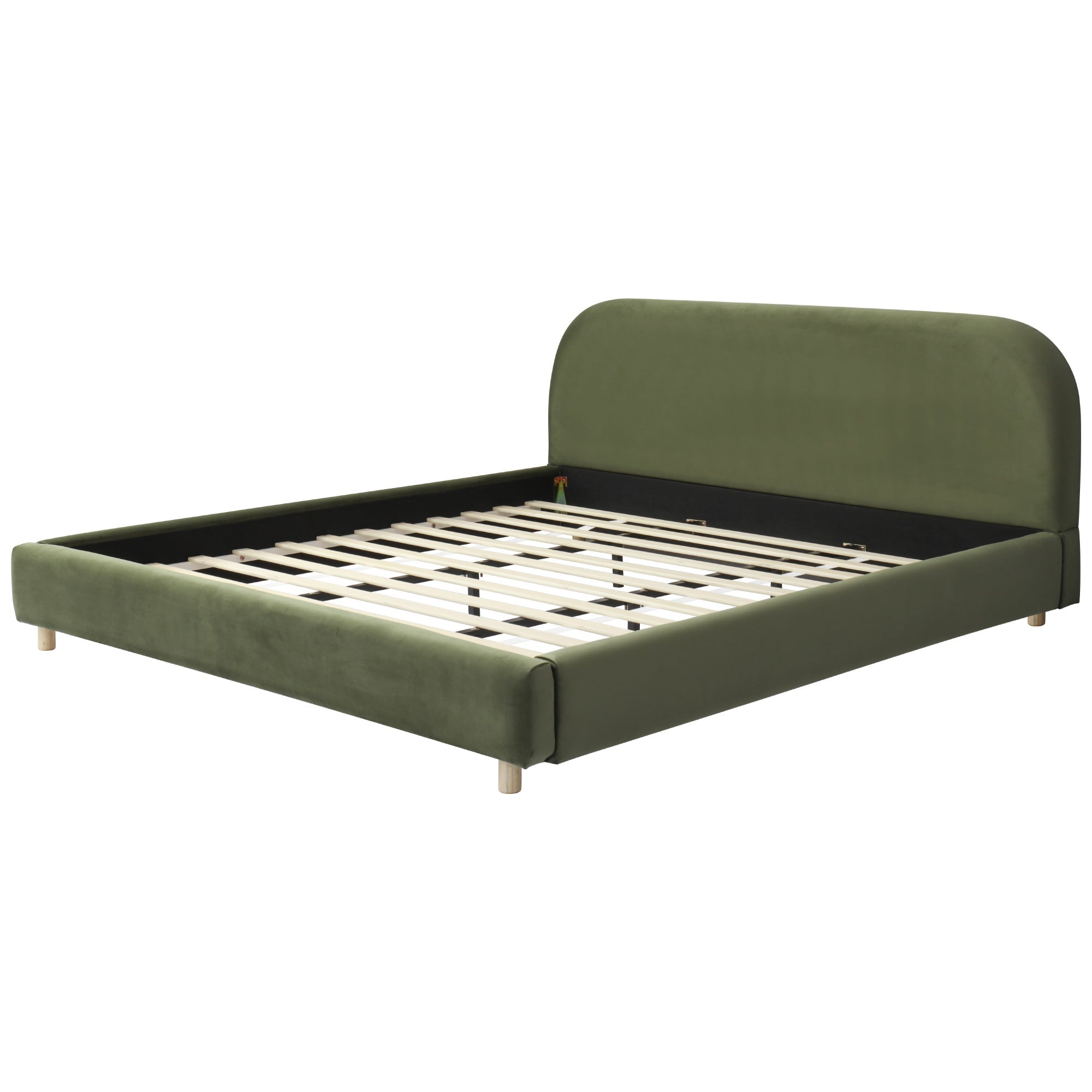 Bellemave® Platform Bed, Boucle Fabric Headborad & Bed Frame, Upholstered Curve - Shaped Design Headboard, Wood Bedpost & Slat, Modern Design Bed Set - Bellemave
