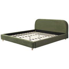 Bellemave® Platform Bed, Boucle Fabric Headborad & Bed Frame, Upholstered Curve - Shaped Design Headboard, Wood Bedpost & Slat, Modern Design Bed Set - Bellemave