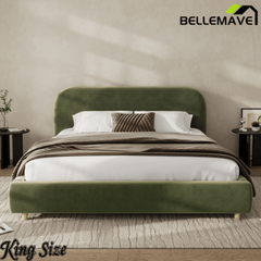 Bellemave® Platform Bed, Boucle Fabric Headborad & Bed Frame, Upholstered Curve - Shaped Design Headboard, Wood Bedpost & Slat, Modern Design Bed Set - Bellemave