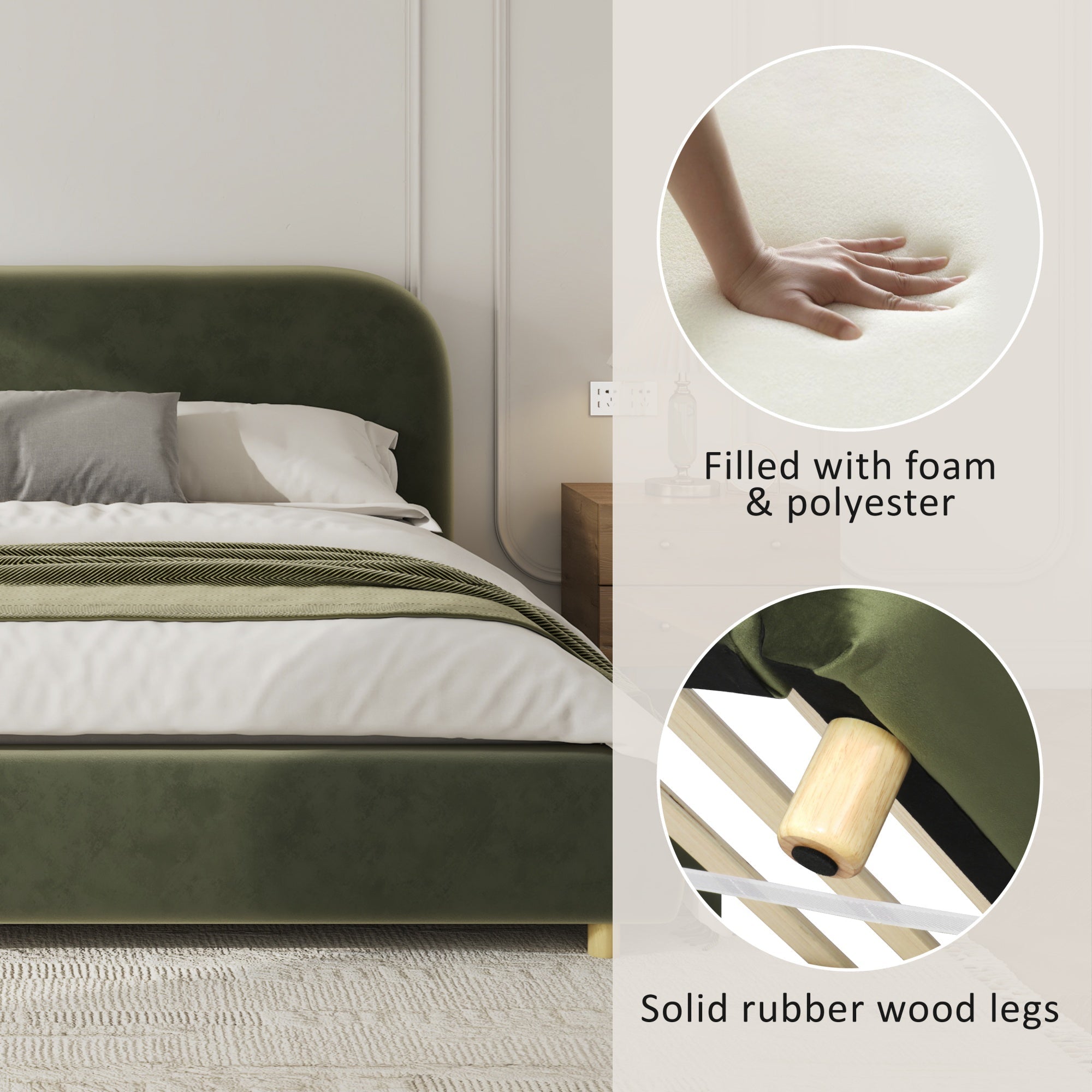 Bellemave® Platform Bed, Boucle Fabric Headborad & Bed Frame, Upholstered Curve - Shaped Design Headboard, Wood Bedpost & Slat, Modern Design Bed Set - Bellemave