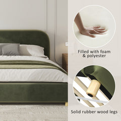 Bellemave® Platform Bed, Boucle Fabric Headborad & Bed Frame, Upholstered Curve - Shaped Design Headboard, Wood Bedpost & Slat, Modern Design Bed Set - Bellemave