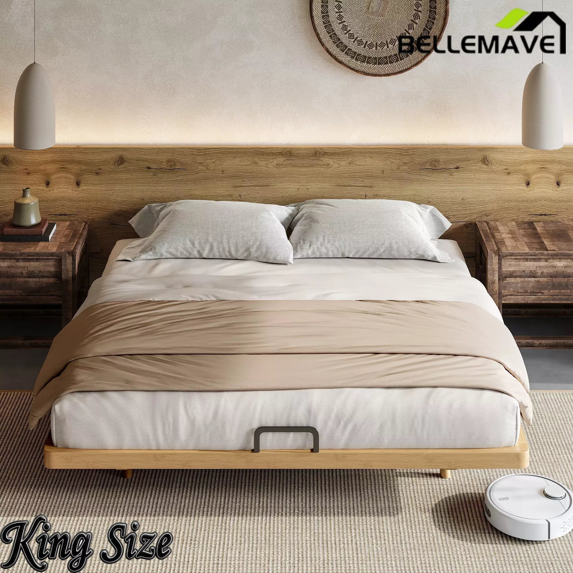 Bellemave® Platform Bed Frame, Solid Bamboo Floating Bed with Wood Slats Support for Bedroom, Guest Rooms, Apartments - Bellemave