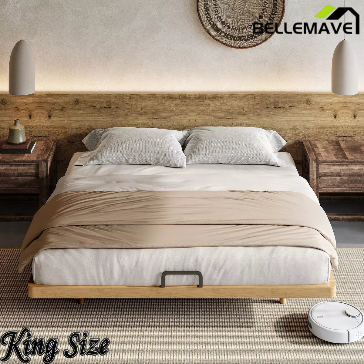 Bellemave® Platform Bed Frame, Solid Bamboo Floating Bed with Wood Slats Support for Bedroom, Guest Rooms, Apartments - Bellemave