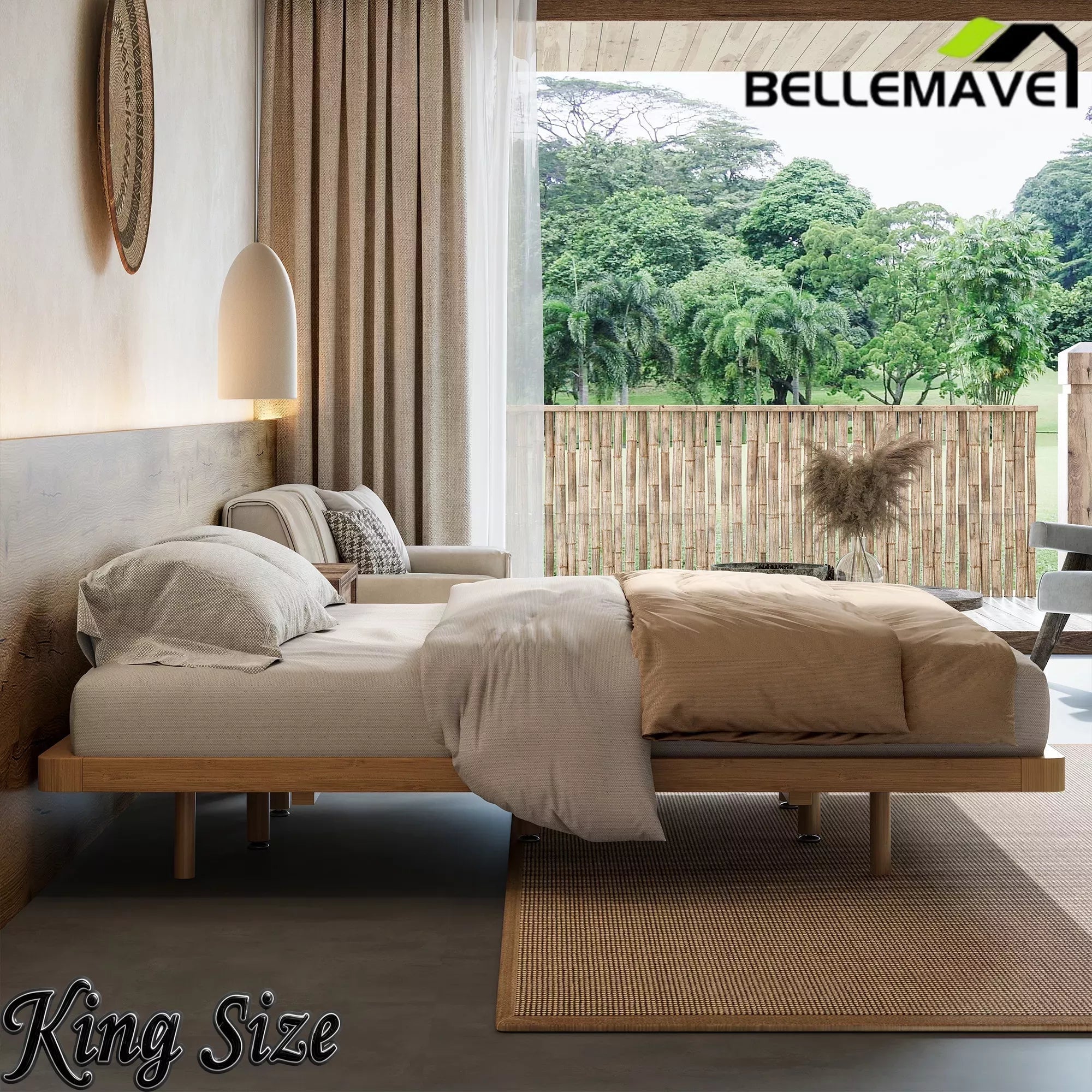 Bellemave® Platform Bed Frame, Solid Bamboo Floating Bed with Wood Slats Support for Bedroom, Guest Rooms, Apartments - Bellemave