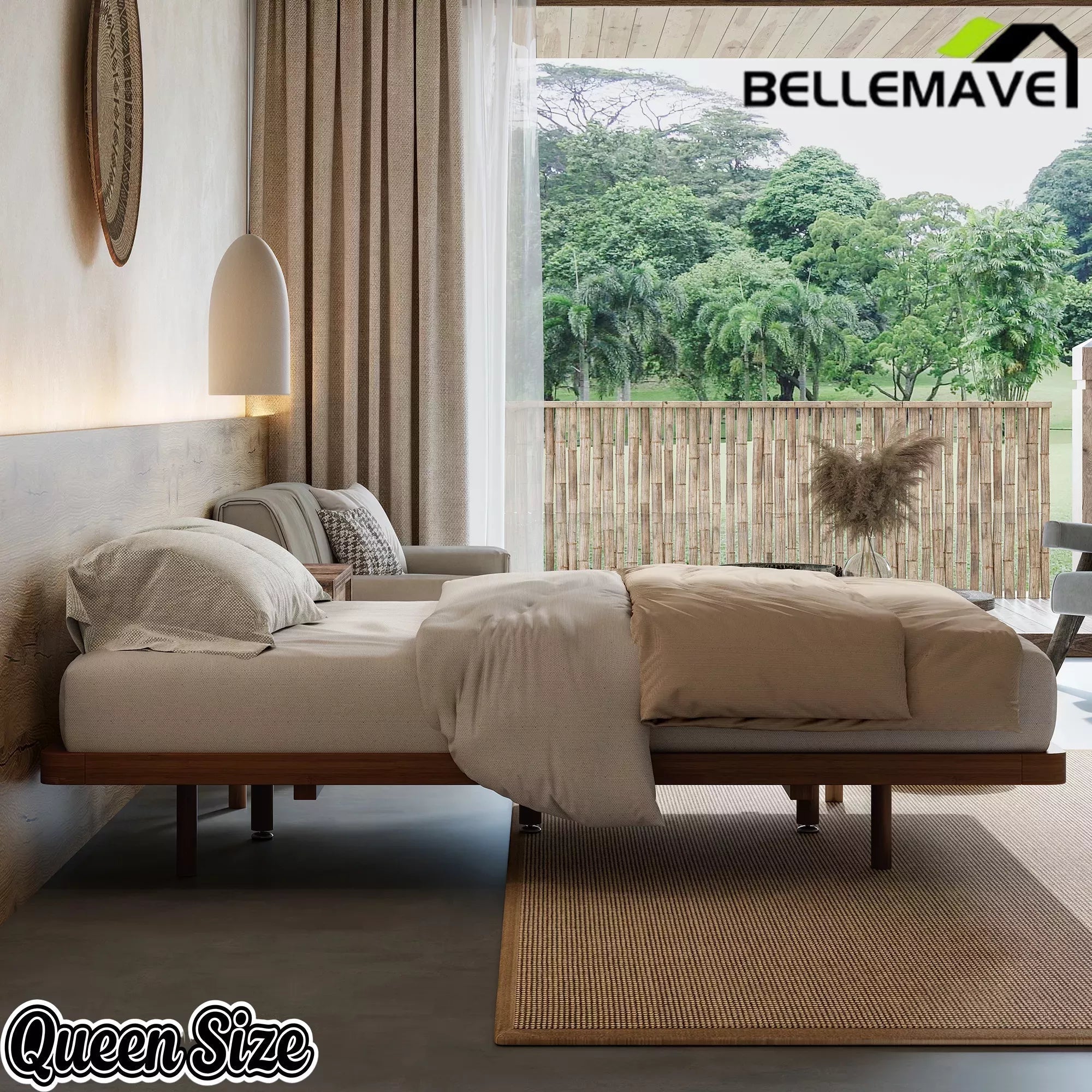 Bellemave® Platform Bed Frame, Solid Bamboo Floating Bed with Wood Slats Support for Bedroom, Guest Rooms, Apartments - Bellemave