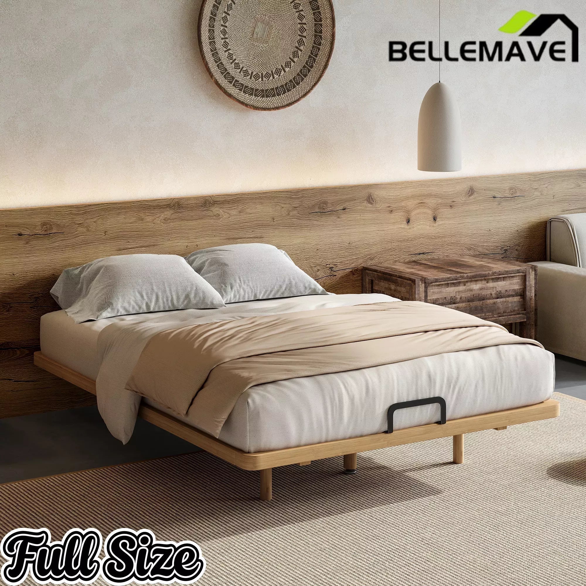 Bellemave® Platform Bed Frame, Solid Bamboo Floating Bed with Wood Slats Support for Bedroom, Guest Rooms, Apartments - Bellemave