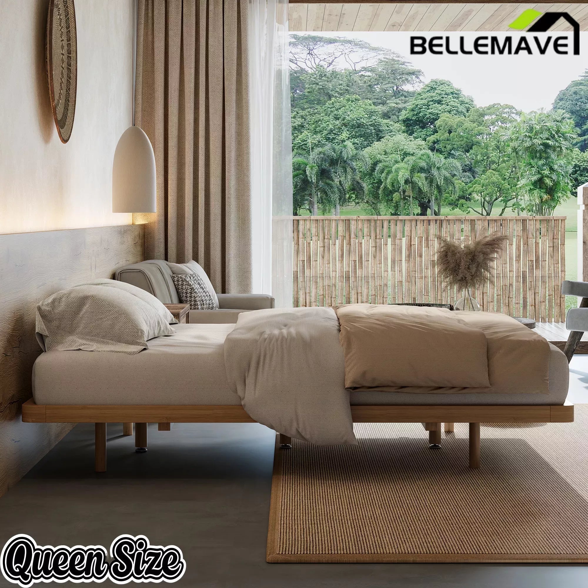Bellemave® Platform Bed Frame, Solid Bamboo Floating Bed with Wood Slats Support for Bedroom, Guest Rooms, Apartments - Bellemave