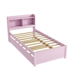 Bellemave® Platform Bed with Bookcase and Trundle, Wood Captains Bed Frame with Storage Headboard for Kids, Teens & Adults - Bellemave