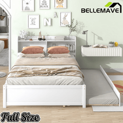 Bellemave® Platform Bed with Bookcase and Trundle, Wood Captains Bed Frame with Storage Headboard for Kids, Teens & Adults - Bellemave