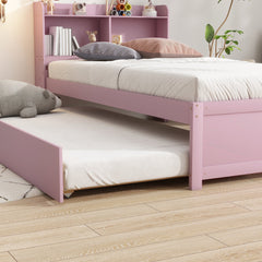Bellemave® Platform Bed with Bookcase and Trundle, Wood Captains Bed Frame with Storage Headboard for Kids, Teens & Adults - Bellemave