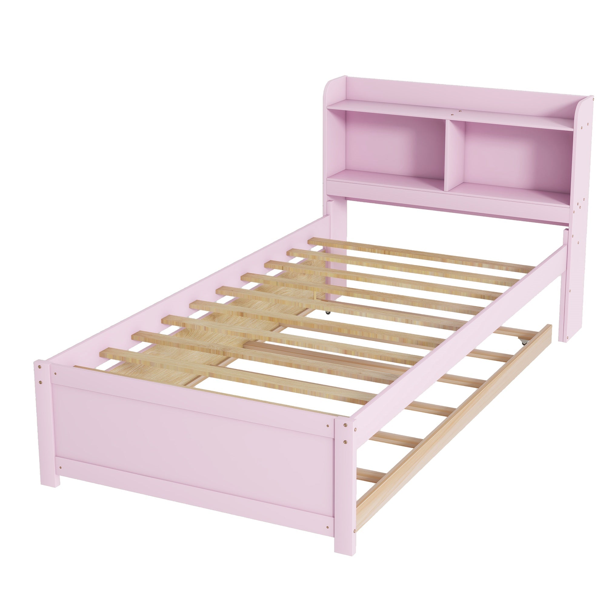 Bellemave® Platform Bed with Bookcase and Trundle, Wood Captains Bed Frame with Storage Headboard for Kids, Teens & Adults - Bellemave