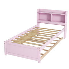 Bellemave® Platform Bed with Bookcase and Trundle, Wood Captains Bed Frame with Storage Headboard for Kids, Teens & Adults - Bellemave