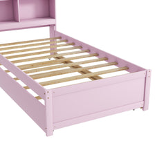 Bellemave® Platform Bed with Bookcase and Trundle, Wood Captains Bed Frame with Storage Headboard for Kids, Teens & Adults - Bellemave