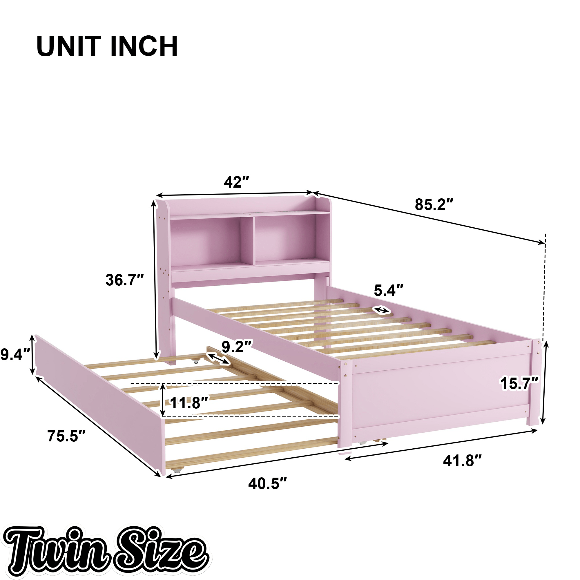 Bellemave® Platform Bed with Bookcase and Trundle, Wood Captains Bed Frame with Storage Headboard for Kids, Teens & Adults - Bellemave