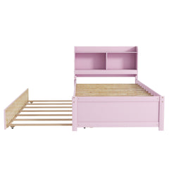 Bellemave® Platform Bed with Bookcase and Trundle, Wood Captains Bed Frame with Storage Headboard for Kids, Teens & Adults - Bellemave