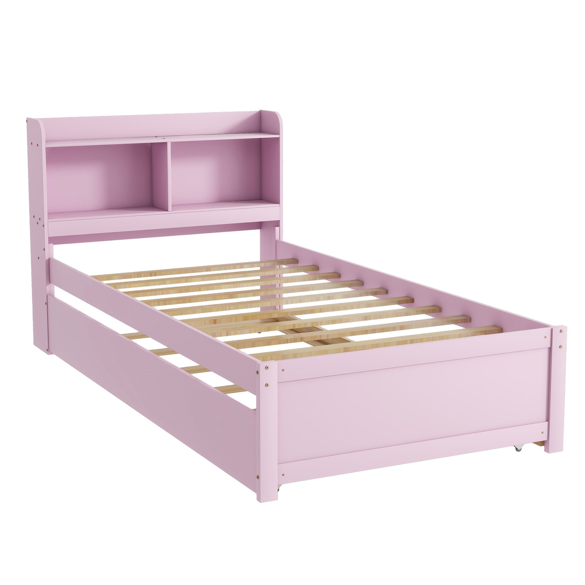 Bellemave® Platform Bed with Bookcase and Trundle, Wood Captains Bed Frame with Storage Headboard for Kids, Teens & Adults - Bellemave