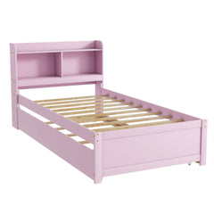 Bellemave® Platform Bed with Bookcase and Trundle, Wood Captains Bed Frame with Storage Headboard for Kids, Teens & Adults - Bellemave