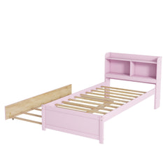Bellemave® Platform Bed with Bookcase and Trundle, Wood Captains Bed Frame with Storage Headboard for Kids, Teens & Adults - Bellemave