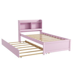 Bellemave® Platform Bed with Bookcase and Trundle, Wood Captains Bed Frame with Storage Headboard for Kids, Teens & Adults - Bellemave