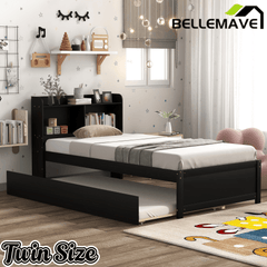 Bellemave® Platform Bed with Bookcase and Trundle, Wood Captains Bed Frame with Storage Headboard for Kids, Teens & Adults - Bellemave