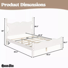 Queen size butterfly platform bed frame with product dimensions