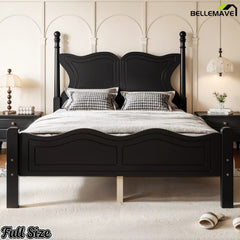 Front view of the black Full size bed frame with curved headboard