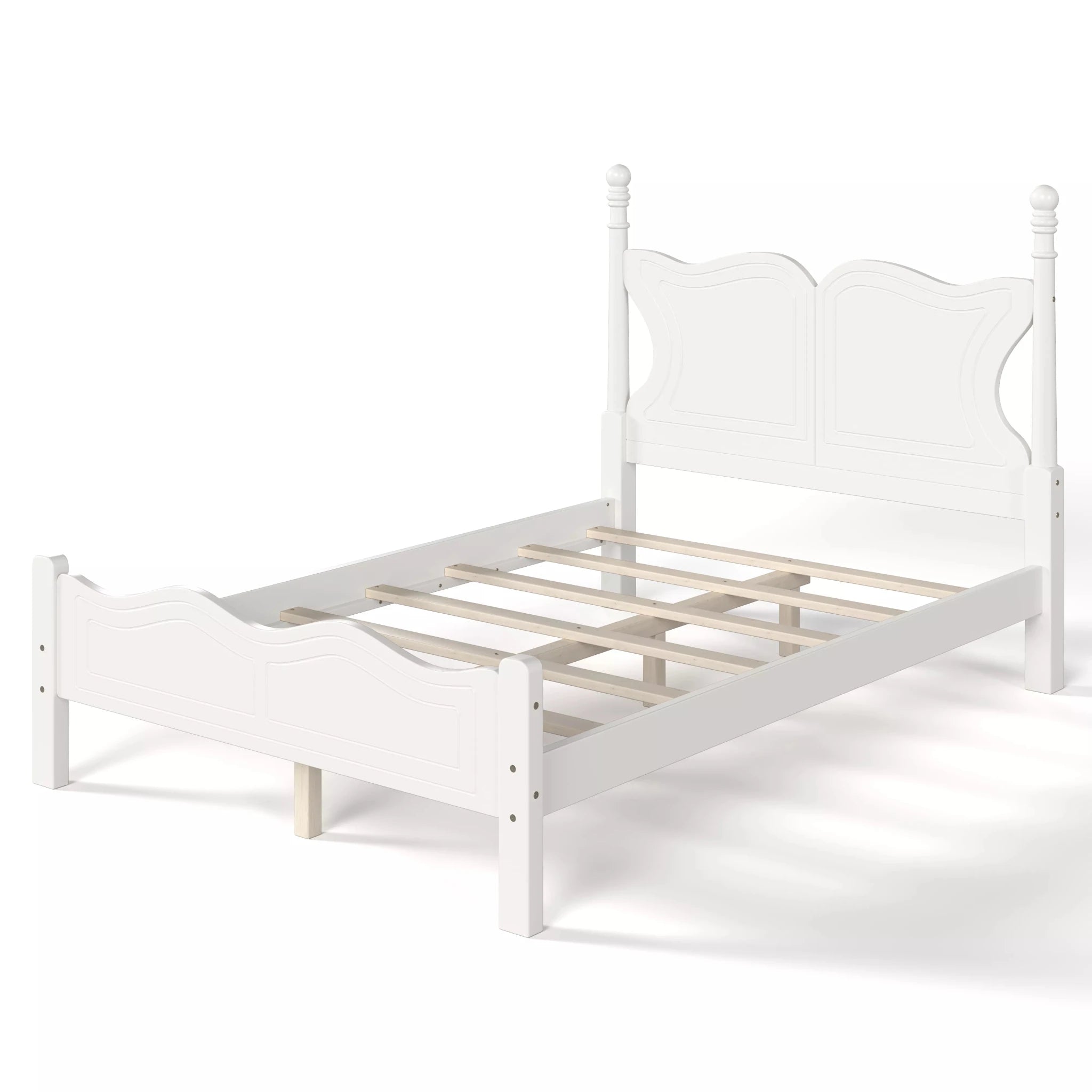 Slatted platform bed base showing mattress support without a box spring