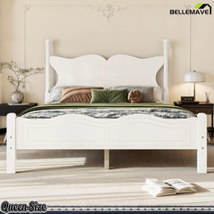 Queen size white platform bed with matching butterfly headboard and footboard