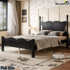 Angled view of the black Full size platform bed frame