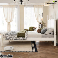 Side view of the Queen size white platform bed frame
