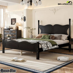 Angled view of the black Queen size butterfly platform bed frame