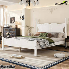 Angled view of the Queen size white butterfly platform bed
