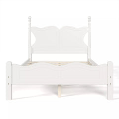Front view of a white low profile bed frame with butterfly headboard