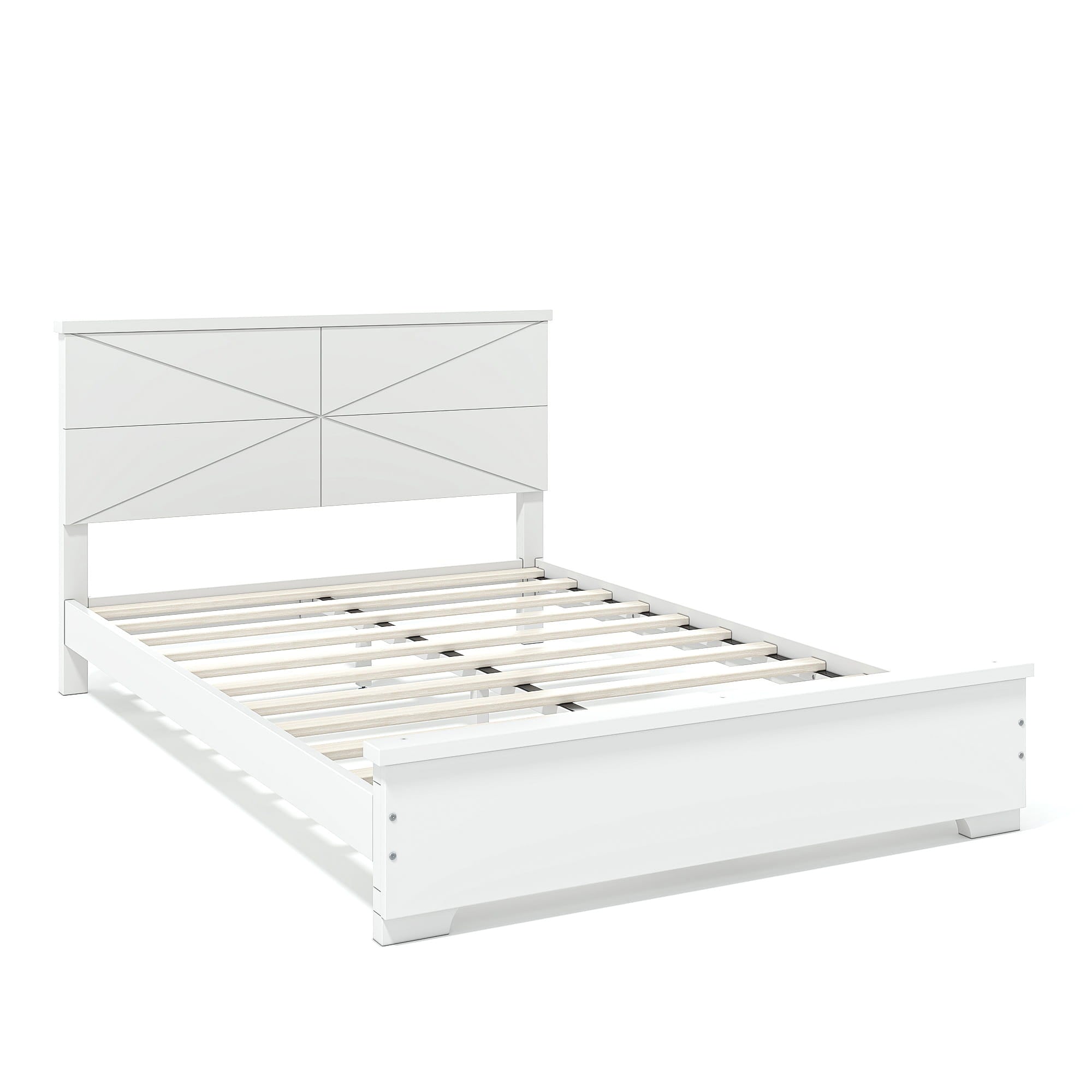 Bellemave® Platform Bed with Chic Design Headboard, Modern Full Bed Frame with Wood Slats Support, Low Profile Design, White - Bellemave