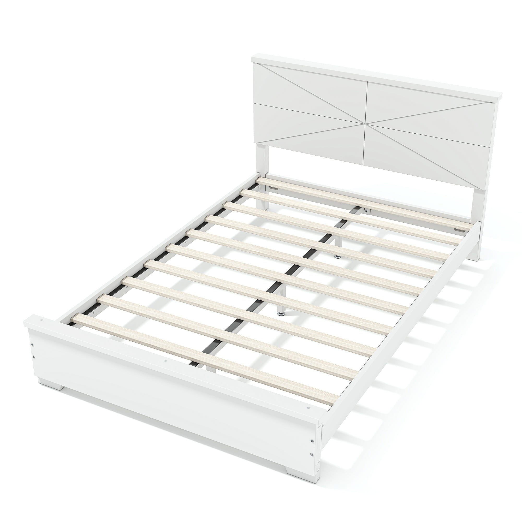 Bellemave® Platform Bed with Chic Design Headboard, Modern Full Bed Frame with Wood Slats Support, Low Profile Design, White - Bellemave