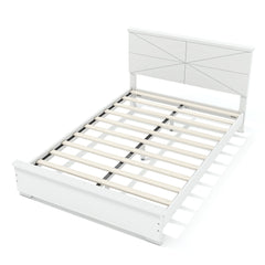 Bellemave® Platform Bed with Chic Design Headboard, Modern Full Bed Frame with Wood Slats Support, Low Profile Design, White - Bellemave