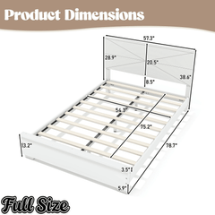 Bellemave® Platform Bed with Chic Design Headboard, Modern Full Bed Frame with Wood Slats Support, Low Profile Design, White - Bellemave