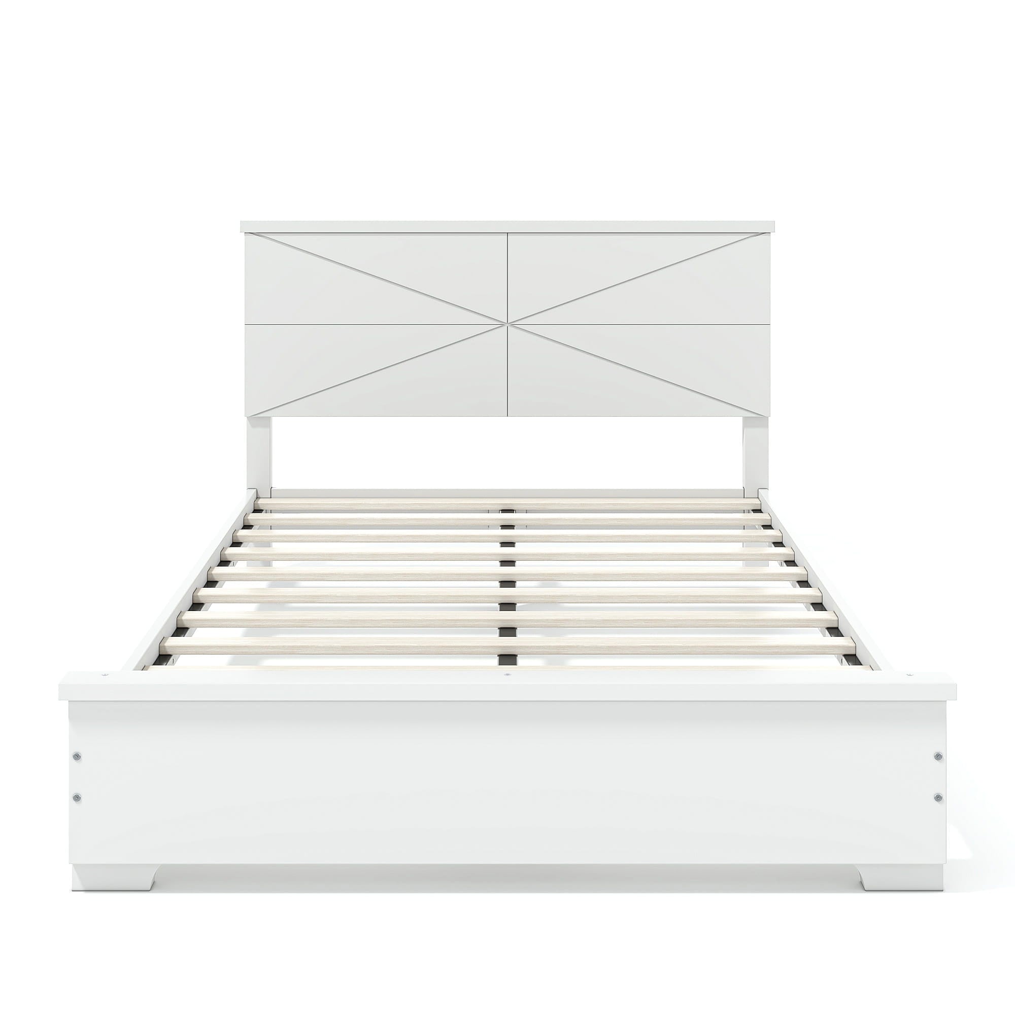 Bellemave® Platform Bed with Chic Design Headboard, Modern Full Bed Frame with Wood Slats Support, Low Profile Design, White - Bellemave