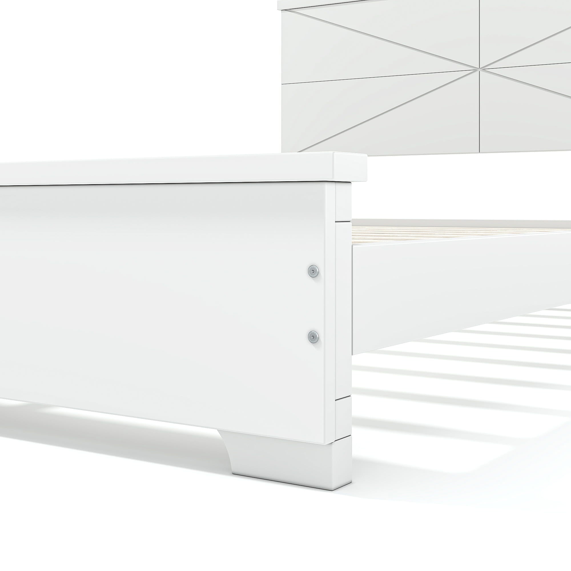 Bellemave® Platform Bed with Chic Design Headboard, Modern Full Bed Frame with Wood Slats Support, Low Profile Design, White - Bellemave