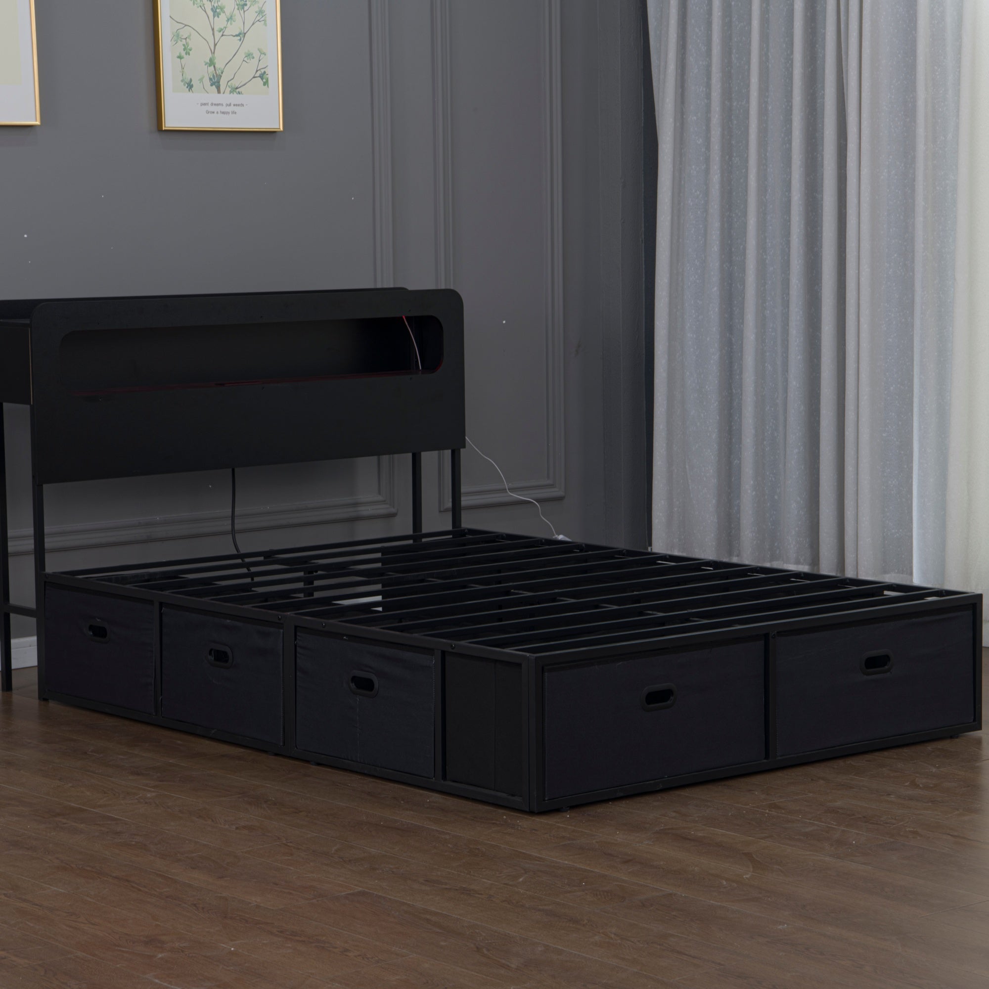 Bellemave® Platform Bed with Headboard, 8 Storage Drawers & Shelf, Built - in Charging Station & LED Lights, No Box Spring Needed - Bellemave
