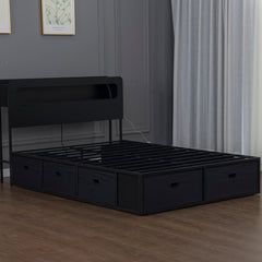 Bellemave® Platform Bed with Headboard, 8 Storage Drawers & Shelf, Built - in Charging Station & LED Lights, No Box Spring Needed - Bellemave
